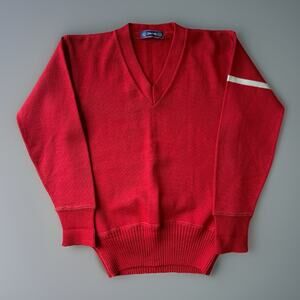 Vintage Spalding Sweater Small Red 60s Wool Pullover V Neck Made in USA